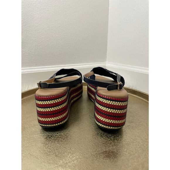 ANTHROPOLOGIE Red, Cream, and Blue Raffia Platform Sandals Size 10 - Picture 6 of 10